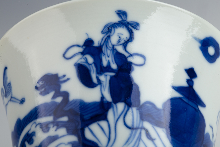 古玩陶瓷清道光·青花仙人乘槎紋蓋碗真品鑒賞圖