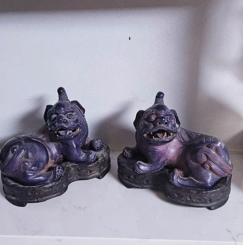 古玩陶瓷茄皮紫釉獨角獸真品鑒賞圖