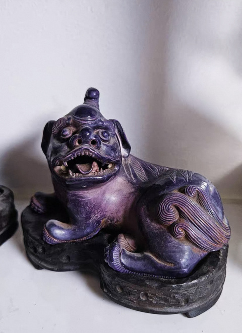 古玩陶瓷茄皮紫釉獨角獸真品鑒賞圖