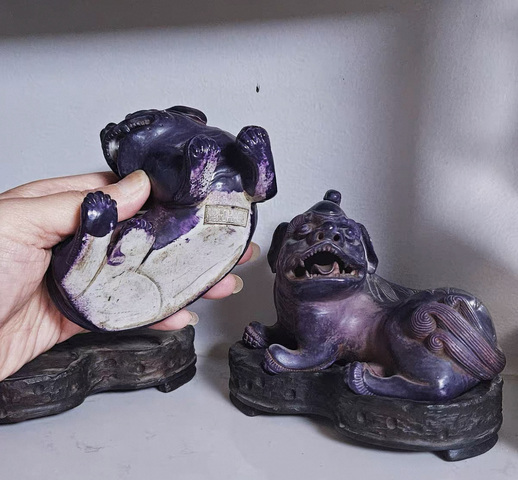 古玩陶瓷茄皮紫釉獨角獸真品鑒賞圖