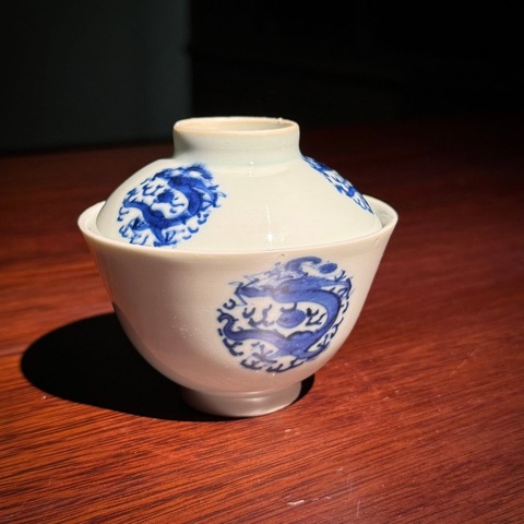 古玩陶瓷青花團龍紋蓋碗真品鑒賞圖