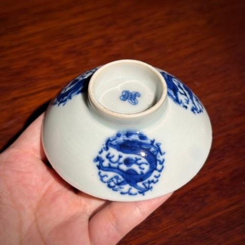 古玩陶瓷青花團龍紋蓋碗真品鑒賞圖
