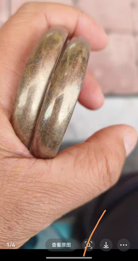 古玩雜項銀手鐲一對真品鑒賞圖