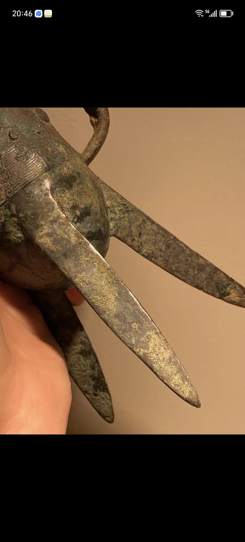 古玩銅器獸面紋青銅爵真品鑒賞圖