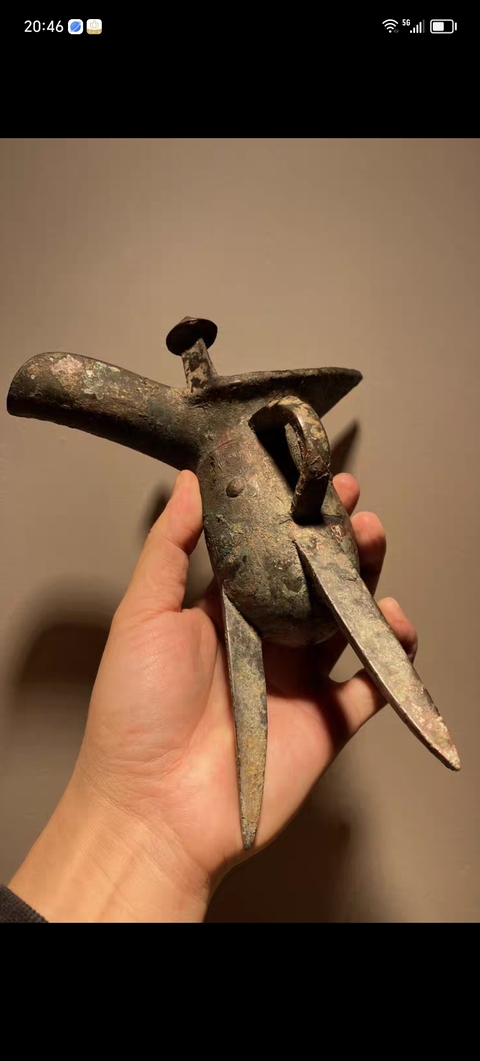 古玩銅器獸面紋青銅爵真品鑒賞圖