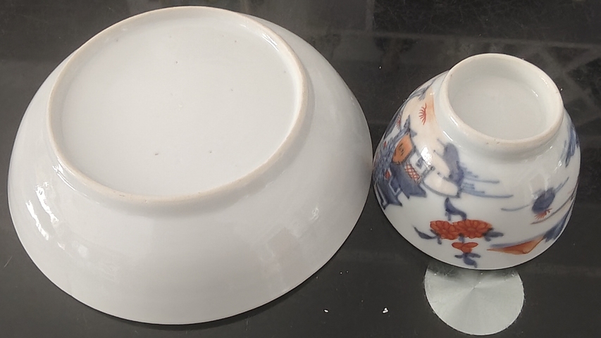 古玩陶瓷清早期 青花礬紅描金山水風景紋杯碟一套真品鑒賞圖