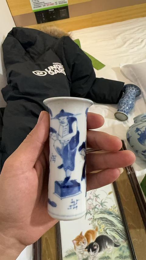 古玩陶瓷市井人物紋青花花觚真品鑒賞圖