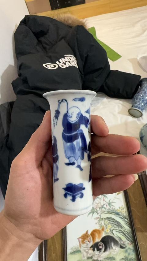 古玩陶瓷市井人物紋青花花觚真品鑒賞圖