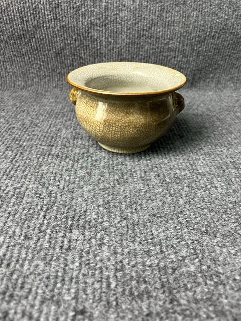 古玩陶瓷清中·哥釉獸耳香爐真品鑒賞圖