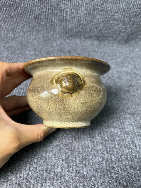 古玩陶瓷清中·哥釉獸耳香爐真品鑒賞圖