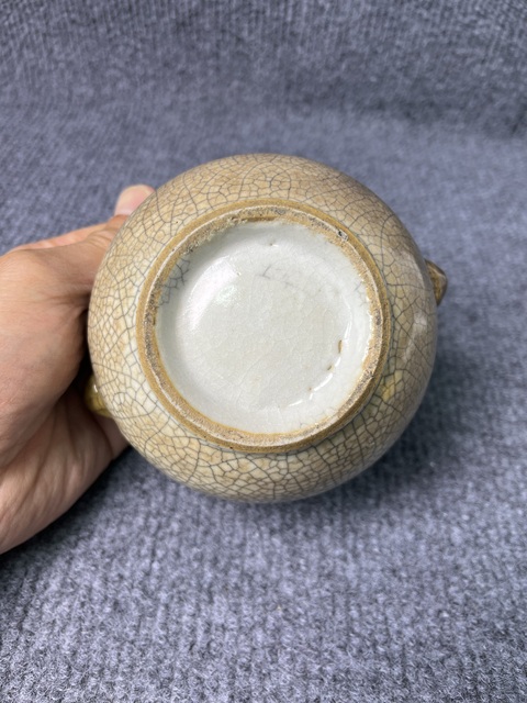 古玩陶瓷清中·哥釉獸耳香爐真品鑒賞圖