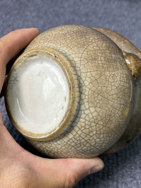 古玩陶瓷清中·哥釉獸耳香爐真品鑒賞圖