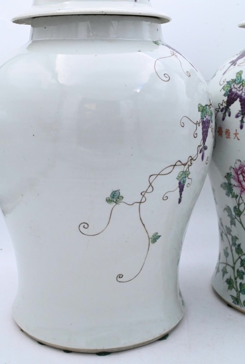 古玩陶瓷粉彩花鳥紋將軍罐一對真品鑒賞圖