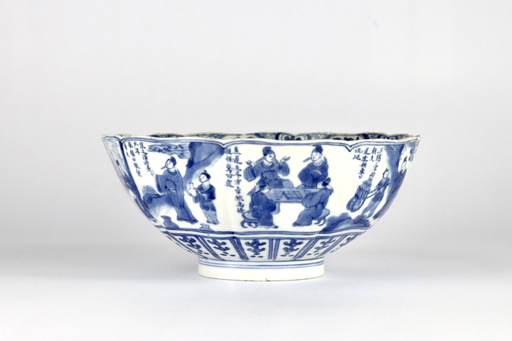 古玩陶瓷青花人物故事紋碗，模糊，偏老真品鑒賞圖