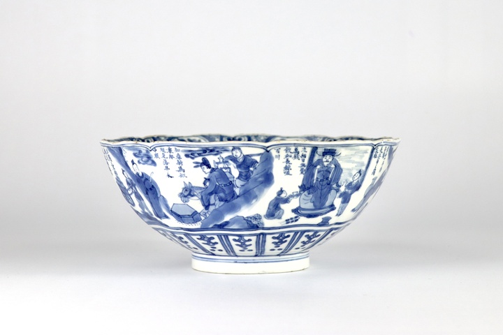 古玩陶瓷青花人物故事紋碗，模糊，偏老真品鑒賞圖