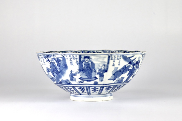 古玩陶瓷青花人物故事紋碗，模糊，偏老真品鑒賞圖