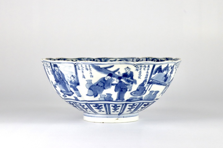 古玩陶瓷青花人物故事紋碗，模糊，偏老真品鑒賞圖