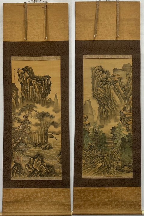 古玩字畫山水雙幅真品鑒賞圖
