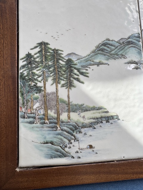 古玩陶瓷民國 粉彩山水紋瓷板真品鑒賞圖