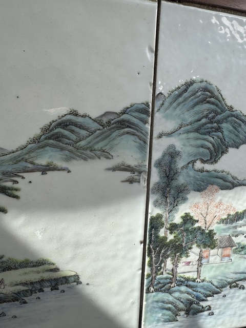 古玩陶瓷民國 粉彩山水紋瓷板真品鑒賞圖