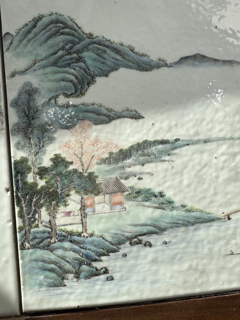 古玩陶瓷民國 粉彩山水紋瓷板真品鑒賞圖