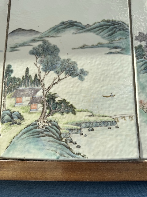 古玩陶瓷民國 粉彩山水紋瓷板真品鑒賞圖