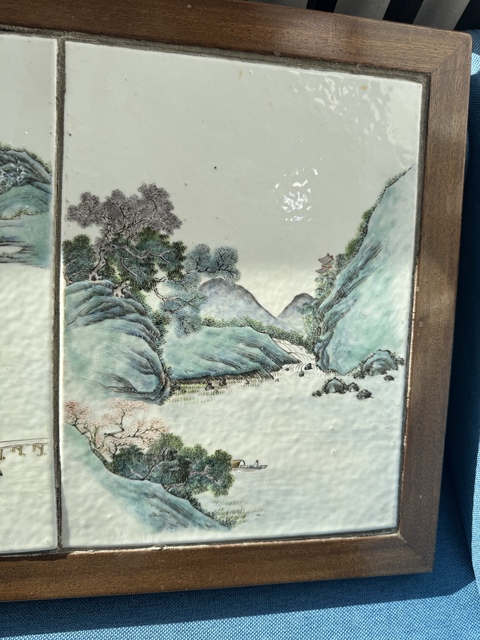 古玩陶瓷民國 粉彩山水紋瓷板真品鑒賞圖