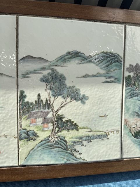 古玩陶瓷民國 粉彩山水紋瓷板真品鑒賞圖