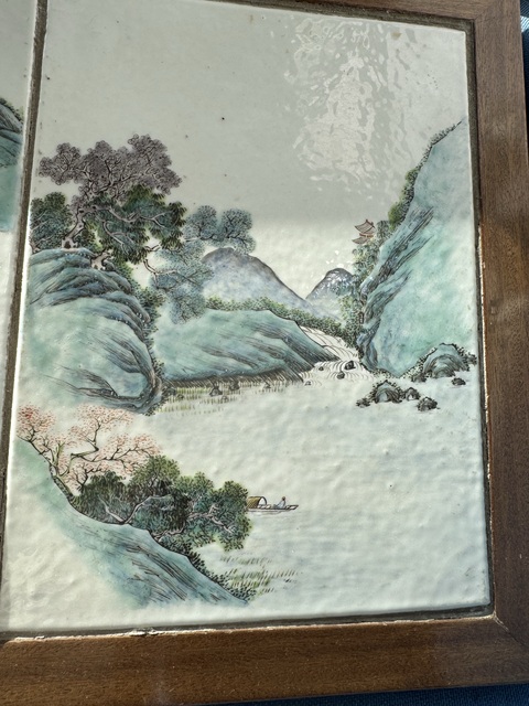 古玩陶瓷民國 粉彩山水紋瓷板真品鑒賞圖