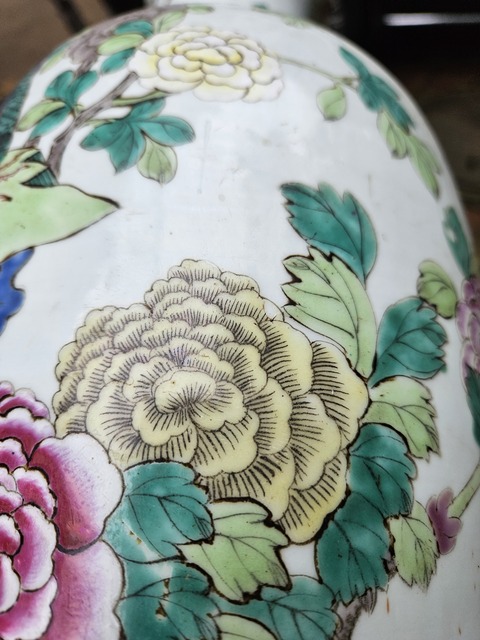 古玩陶瓷粉彩花鳥紋大瓶真品鑒賞圖