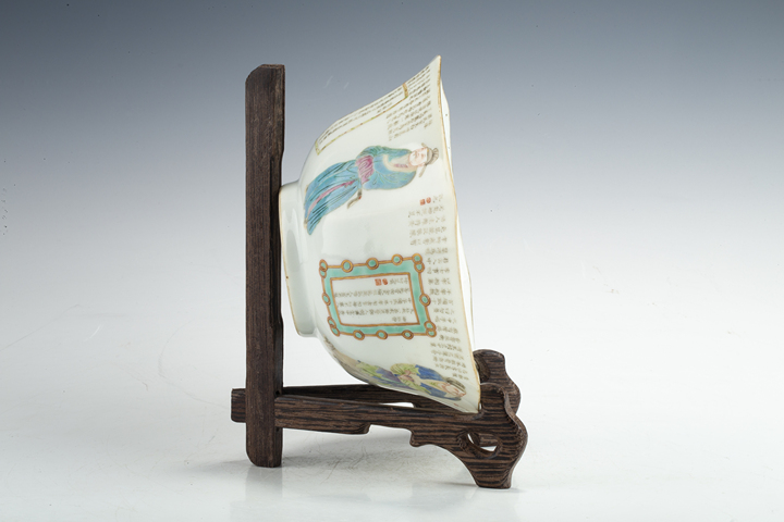 古玩陶瓷清道光·粉彩無雙譜人物詩文六方碗真品鑒賞圖