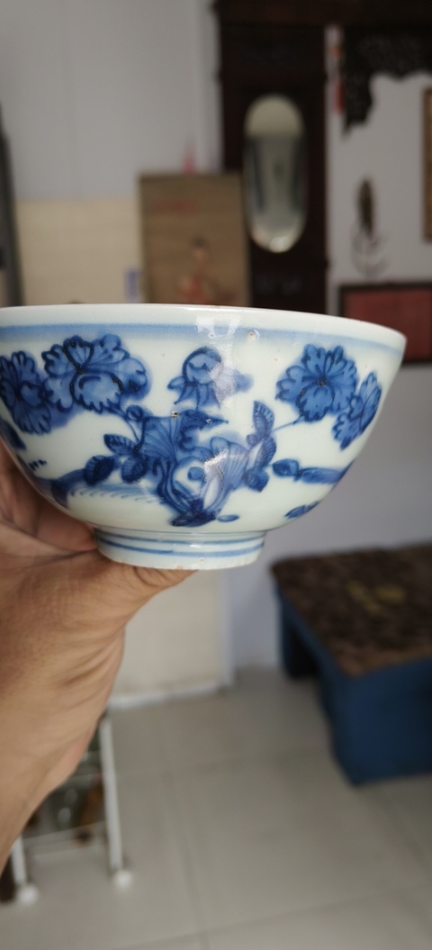 古玩陶瓷萬福攸同款花卉紋青花碗真品鑒賞圖