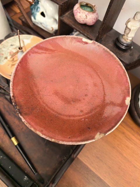 古玩陶瓷紅釉高足盤真品鑒賞圖