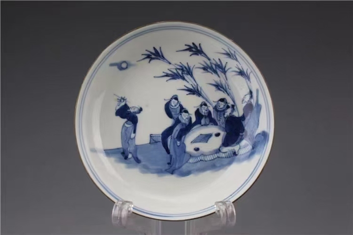 古玩陶瓷青花竹林七賢圖盤真品鑒賞圖