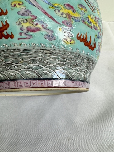 古玩陶瓷松石綠粉彩鳳紋茶壺真品鑒賞圖