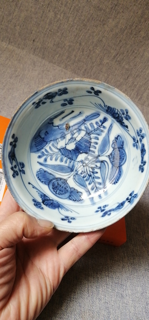 古玩陶瓷晚明青花深腹盤真品鑒賞圖