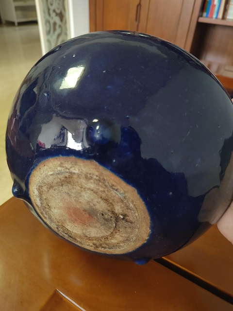古玩陶瓷霽藍釉三乳足缽式香爐真品鑒賞圖