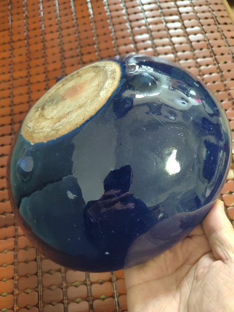 古玩陶瓷霽藍釉三乳足缽式香爐真品鑒賞圖