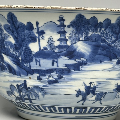 古玩陶瓷山水紋青花碗真品鑒賞圖