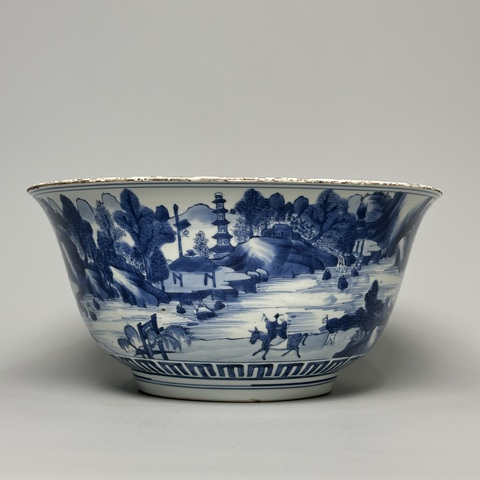 古玩陶瓷山水紋青花碗真品鑒賞圖