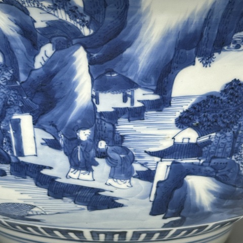 古玩陶瓷山水紋青花碗真品鑒賞圖