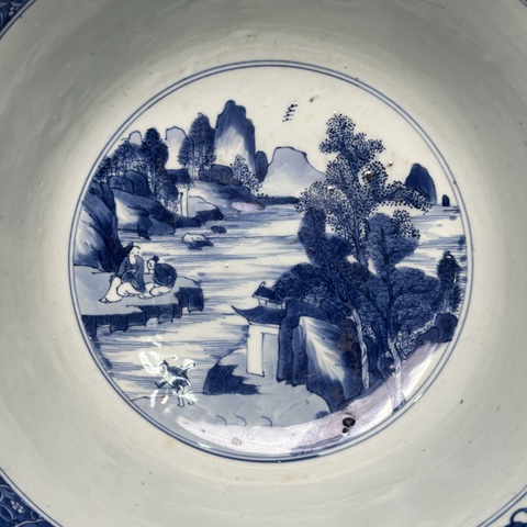 古玩陶瓷山水紋青花碗真品鑒賞圖
