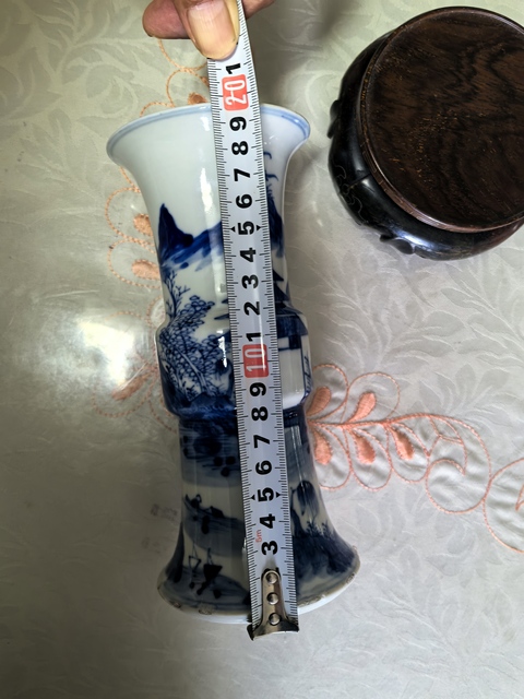 古玩陶瓷青花山水人物花觚真品鑒賞圖