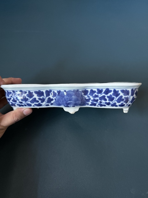 古玩陶瓷清·乾嘉花卉紋青花蝶型水仙盆拍賣(mài)，當(dāng)前價(jià)格1980元