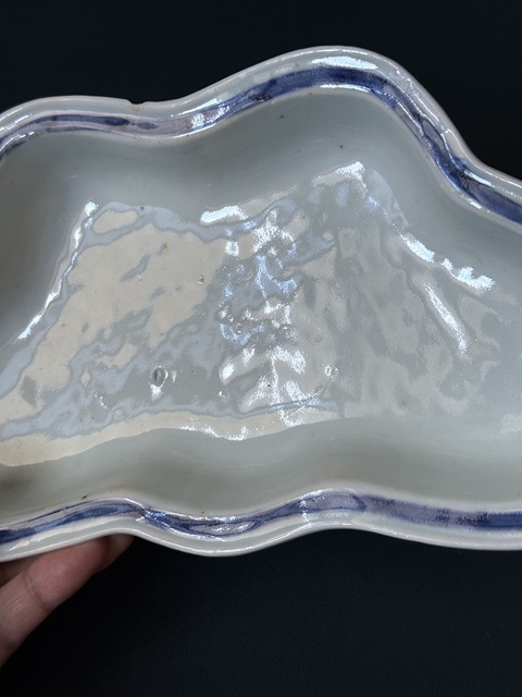 古玩陶瓷清·乾嘉花卉紋青花蝶型水仙盆拍賣(mài)，當(dāng)前價(jià)格1980元