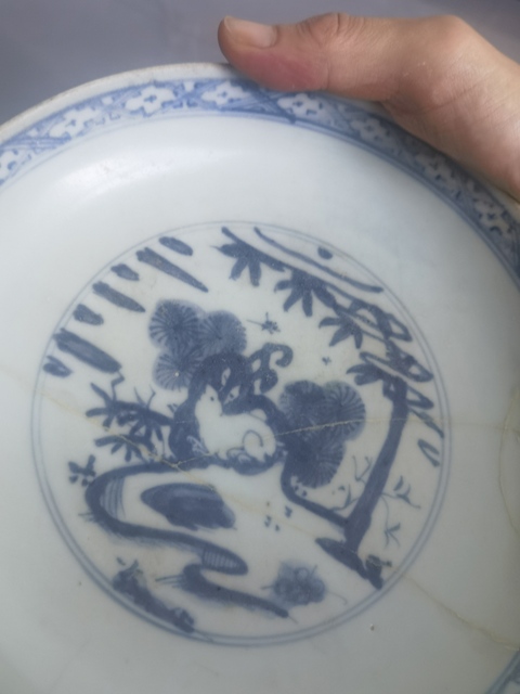 古玩陶瓷青花玉兔紋盤拍賣，當(dāng)前價(jià)格2800元