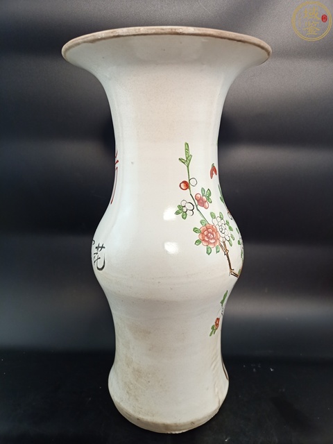 古玩陶瓷民國粉彩柳樹黃鶯花觚真品鑒賞圖