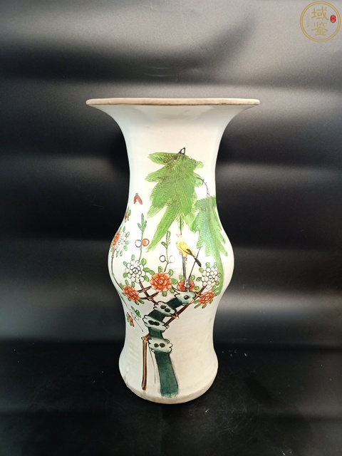 古玩陶瓷民國粉彩柳樹黃鶯花觚真品鑒賞圖