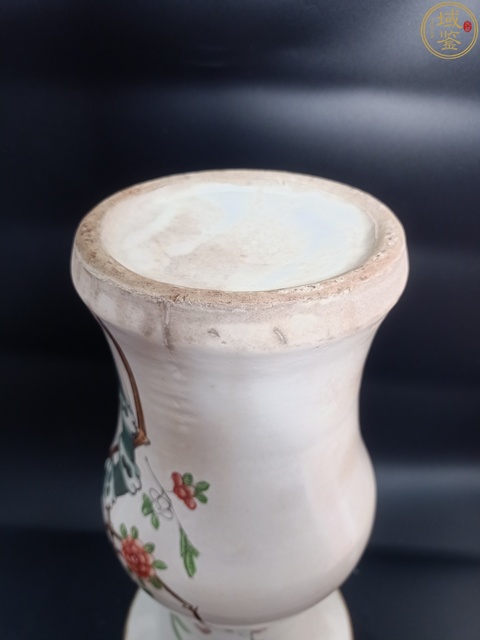 古玩陶瓷民國粉彩柳樹黃鶯花觚真品鑒賞圖