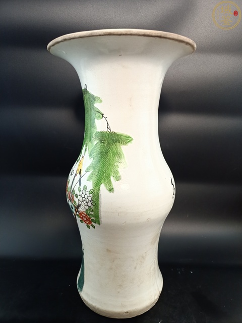 古玩陶瓷民國粉彩柳樹黃鶯花觚真品鑒賞圖